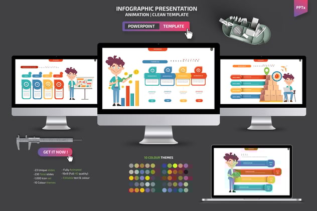 创意图形卡通人物插画PPT模板 - 顶尖PPT