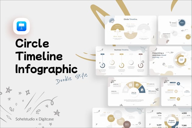 涂鸦风格圆圈时间轴信息图形keynote模板 - 顶尖PPT