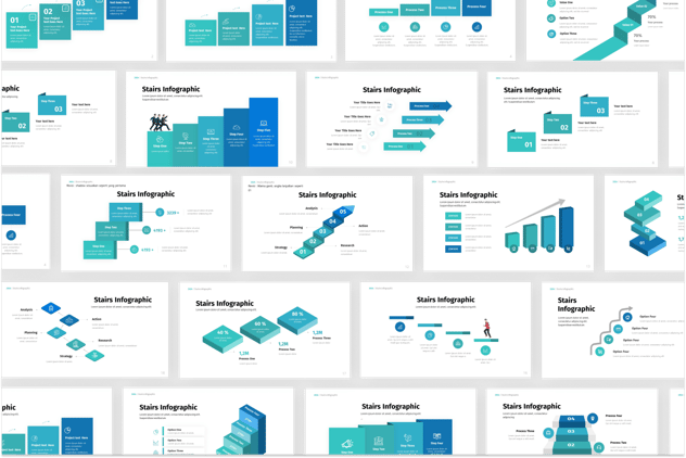 创意楼梯攀升信息图数据可视化PPT模板 - 顶尖PPT