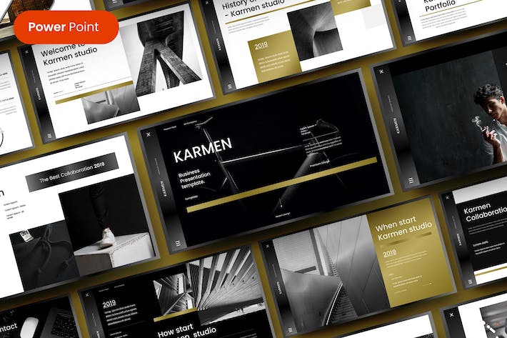 橙黑色图片展示商务计划PPT模板 - 顶尖PPT