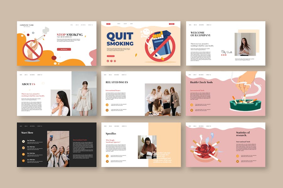 戒烟健康宣传教育推广PPT模板 - 顶尖PPT