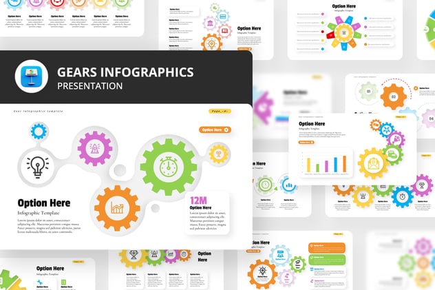 彩色齿轮信息图形keynote模板 - 顶尖PPT