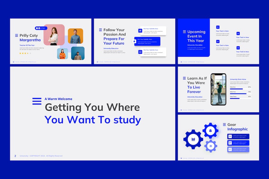 大学蓝色教育课堂PPT模板 - 顶尖PPT