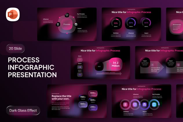 黑色底透明玻璃质感流程步骤图形PPT模板 - 顶尖PPT