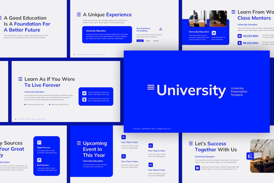 大学蓝色教育课堂PPT模板 - 顶尖PPT