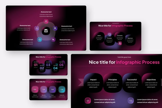 黑色底透明玻璃质感流程步骤图形PPT模板 - 顶尖PPT