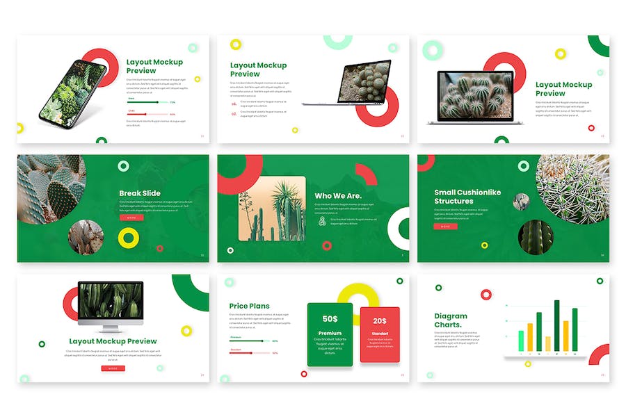 多彩仙人掌图标商业计划书PPT模板 - 顶尖PPT