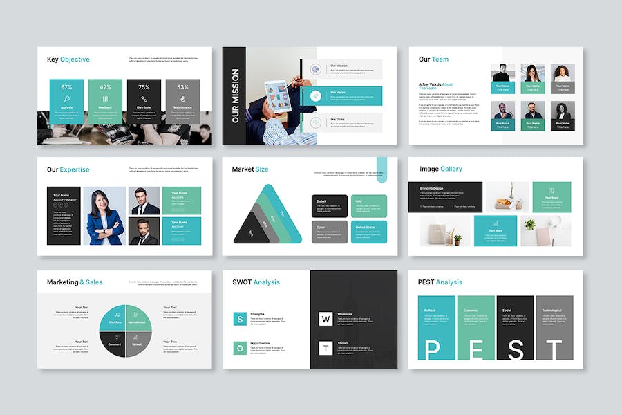 扁平化商务公司团队展示总结计划PPT模板 - 顶尖PPT