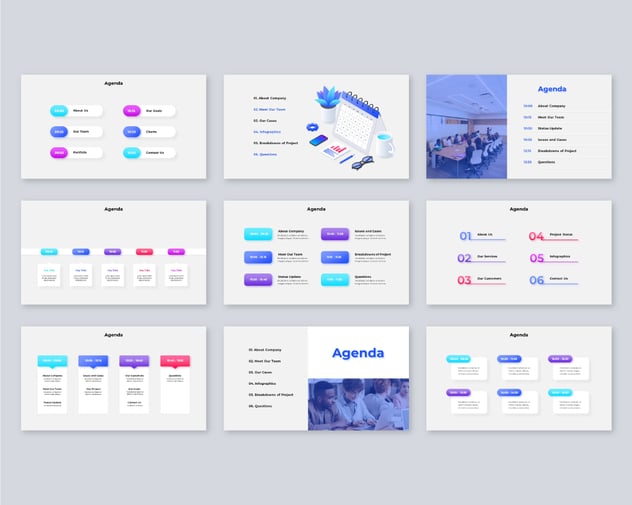 彩色工作议程大纲动画演示PPT图形模板 - 顶尖PPT