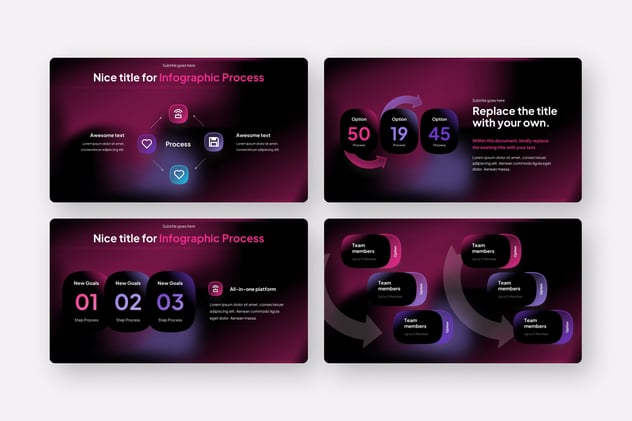 黑色底透明玻璃质感流程步骤图形PPT模板 - 顶尖PPT