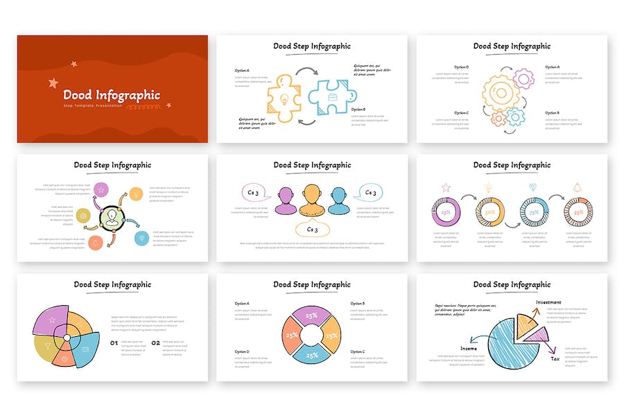 涂鸦风格创意数据信息图Keynote模板 - 顶尖PPT