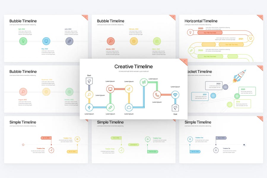 彩色线性时间轴步骤图流程图形PPT模板 - 顶尖PPT