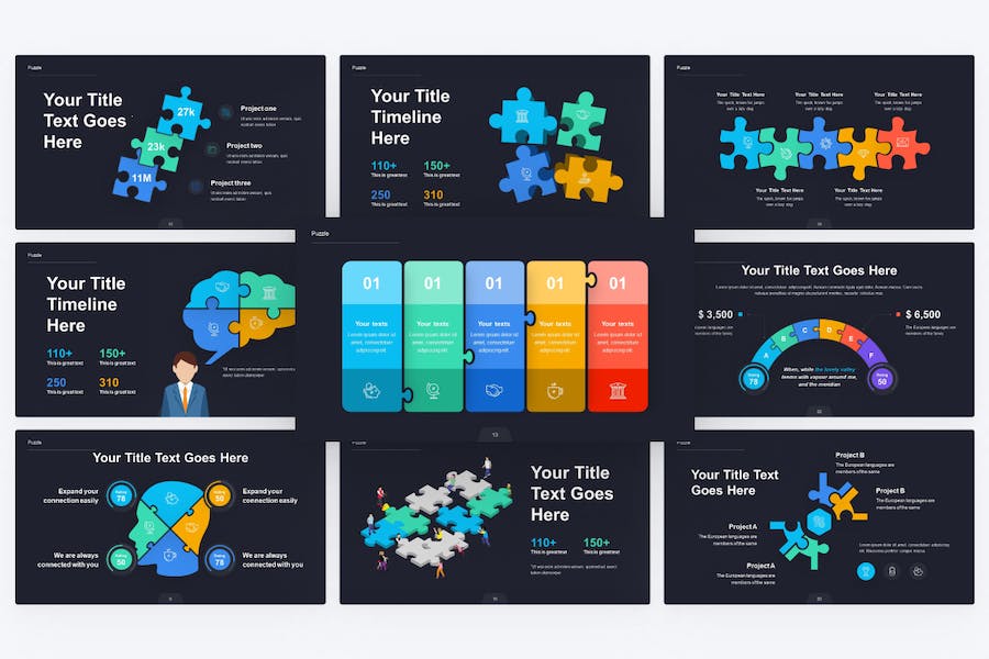 多色彩简单创意拼图信息图形图表keynote模板 - 顶尖PPT