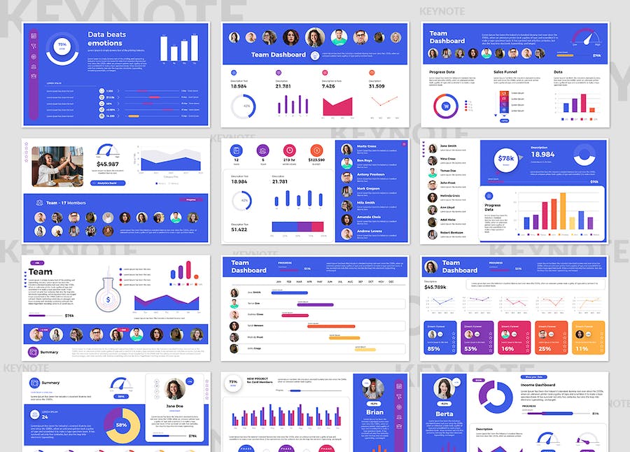 团队管理数据仪表板Keynote模板 - 顶尖PPT