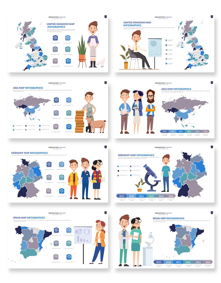 卡通人物插画世界国家地图keynote模板 - 顶尖PPT