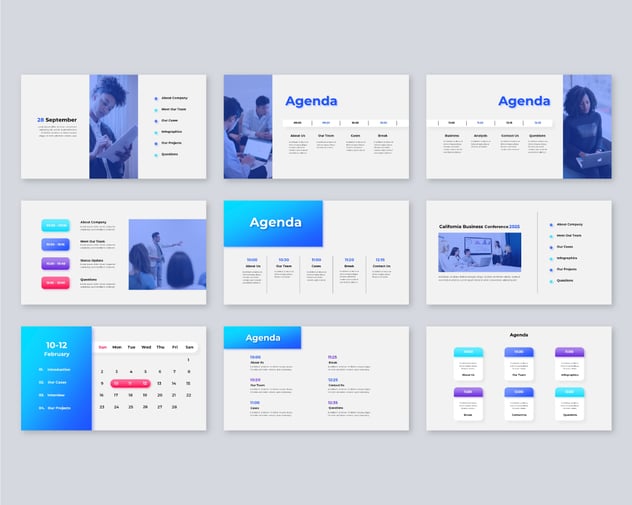 彩色工作议程大纲动画演示PPT图形模板 - 顶尖PPT