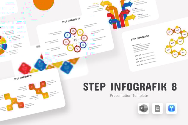 8步骤项目实施流程信息图形展示Keynote模板 - 顶尖PPT