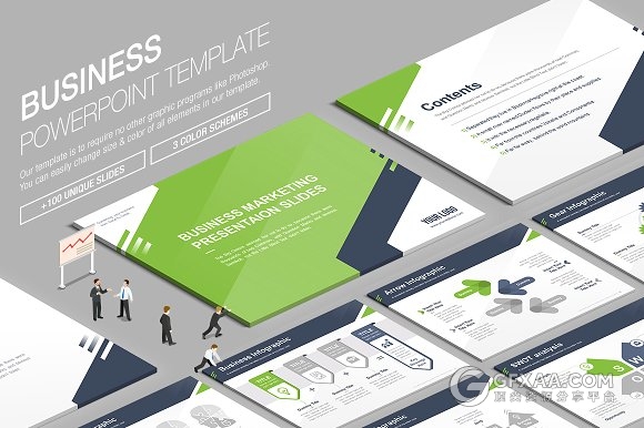 4:3扁平化图形图标商务通用PPT模板 - 顶尖PPT