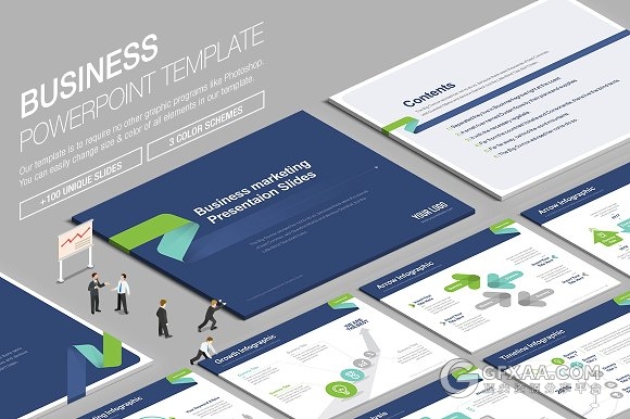 3种商务配色100页通用PPT模板 - 顶尖PPT