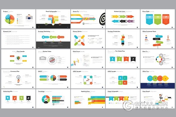 180页扁平化卡通图形配色PPT模板 - 顶尖PPT