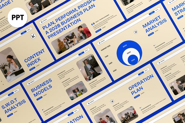 奶油蓝现代商业计划书PPT模板 - 顶尖PPT