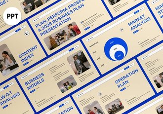 奶油蓝现代商业计划书PPT模板 - 顶尖PPT