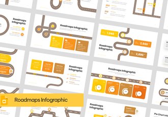 橙色路线图道路图形PPT模板 - 顶尖PPT