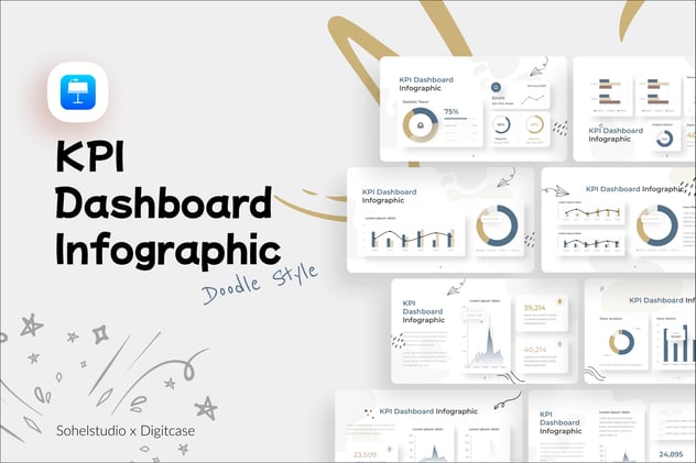 KPI仪表板信息图形涂鸦风格keynote模板 - 顶尖PPT