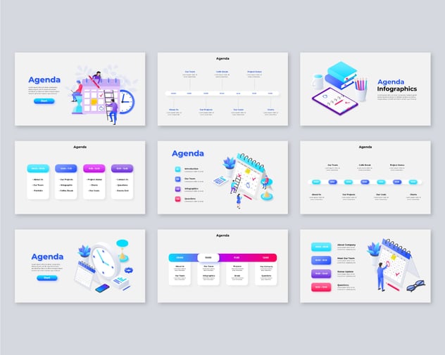 彩色工作议程大纲动画演示PPT图形模板 - 顶尖PPT