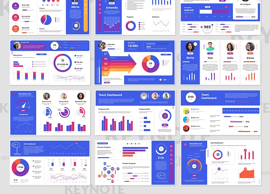 团队管理数据仪表板Keynote模板 - 顶尖PPT