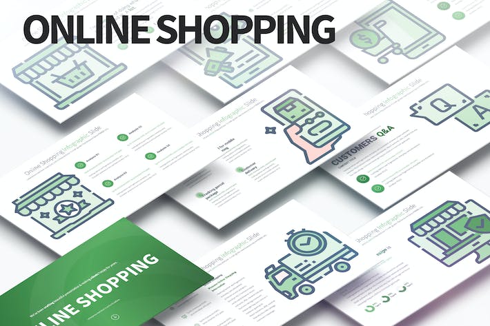 在线购物创意图形插画PPT模板 - 顶尖PPT