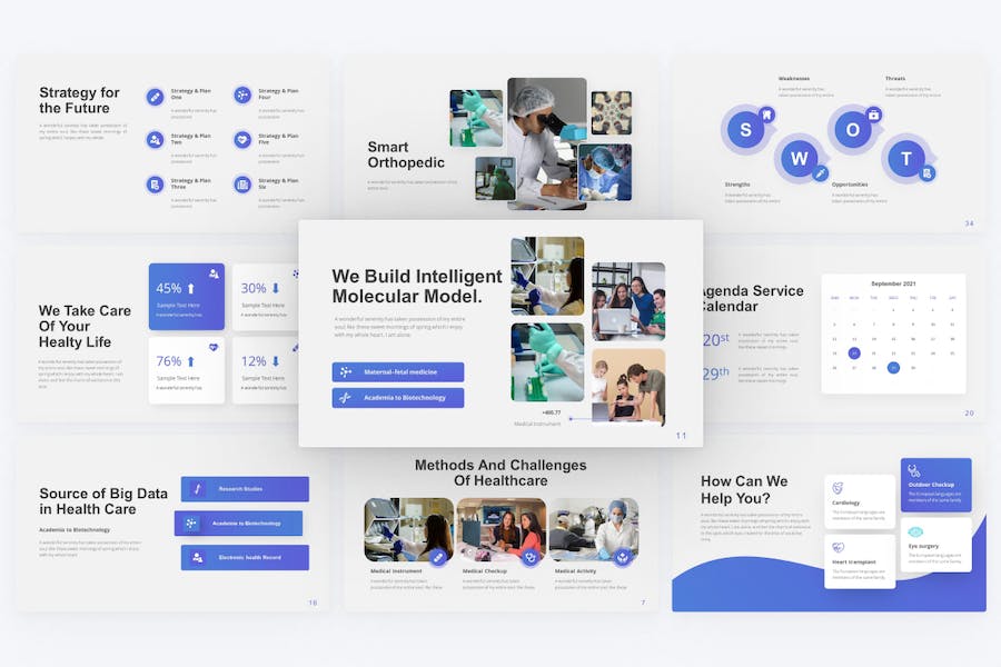 健康蓝色创意医学演示PPT模板 - 顶尖PPT