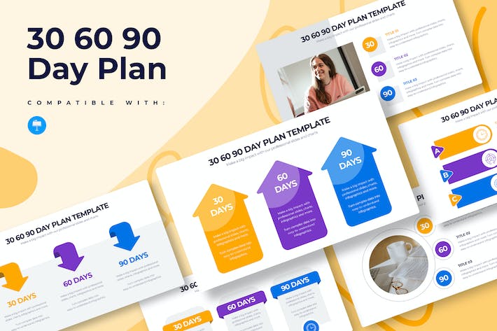 30-60-90天计划执行方案信息图形Keynote模板 - 顶尖PPT