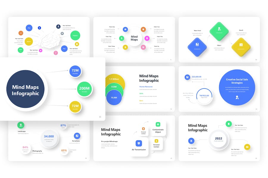 国外创意彩色思维导图PPT图形模板 - 顶尖PPT