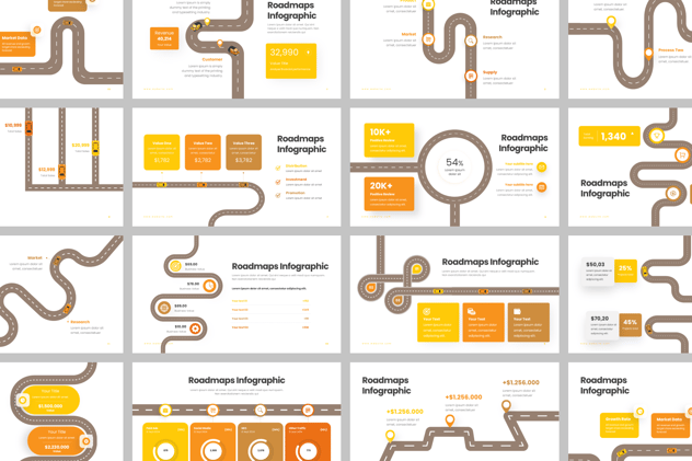 橙色路线图道路图形PPT模板 - 顶尖PPT