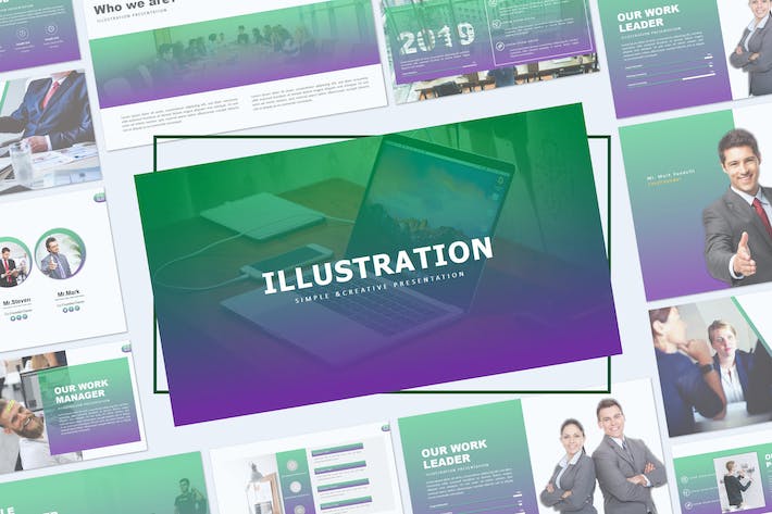 绿色插画风格演示PPT模板 - 顶尖PPT