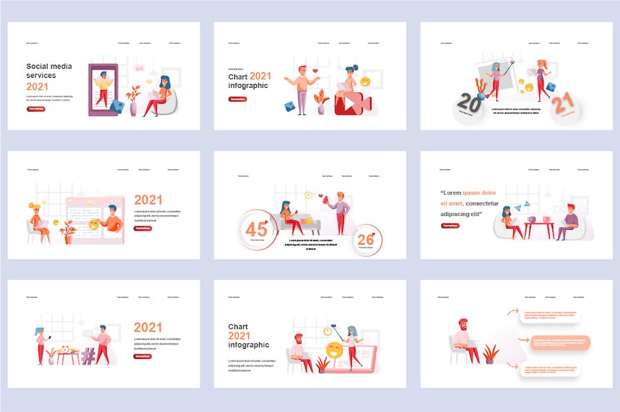 社交媒体数据分析商业人物插画场景图形PPT模板 - 顶尖PPT