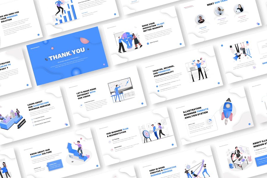 欧美商业插画可视化设计高级PPT模板 - 顶尖PPT