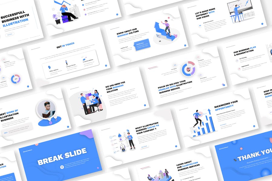 欧美商业插画可视化设计高级PPT模板 - 顶尖PPT