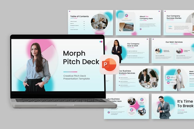 毛玻璃背景商务风格PPT模板 - 顶尖PPT