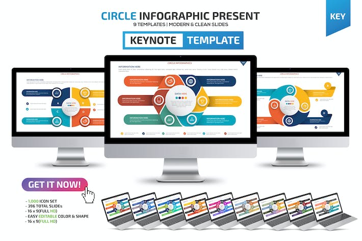 微立体圆形循环关系图形keynote模板 - 顶尖PPT