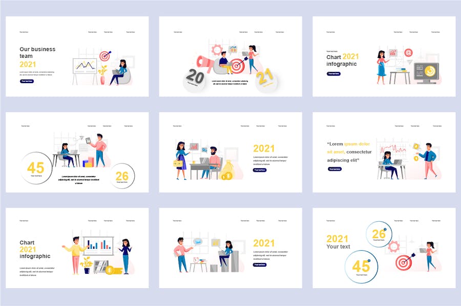 企业商务办公团队协作扁平插画PPT模板 - 顶尖PPT