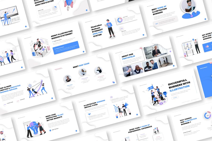 欧美商业插画可视化设计高级PPT模板 - 顶尖PPT
