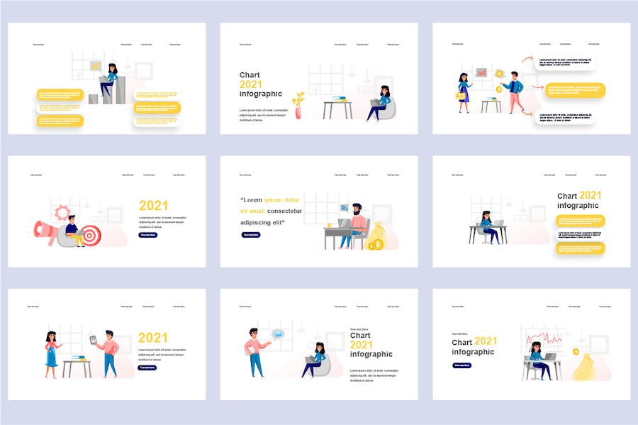 企业商务办公团队协作扁平插画PPT模板 - 顶尖PPT