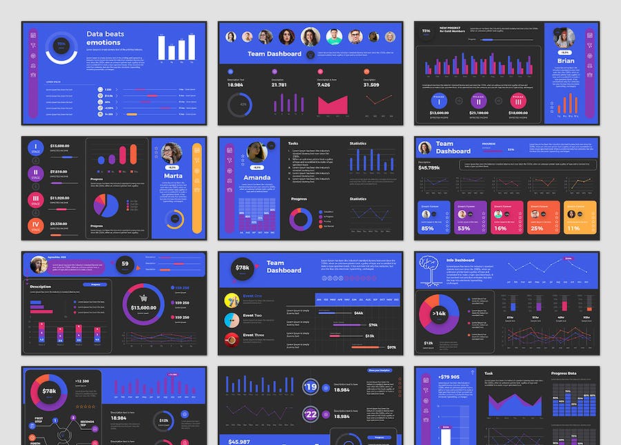 团队管理数据仪表板Keynote模板 - 顶尖PPT