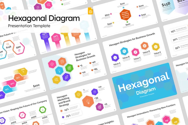 彩色六边形图形PPT模板 - 顶尖PPT