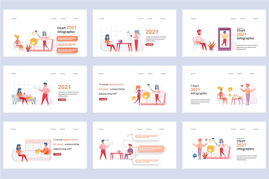 社交媒体数据分析商业人物插画场景图形PPT模板 - 顶尖PPT