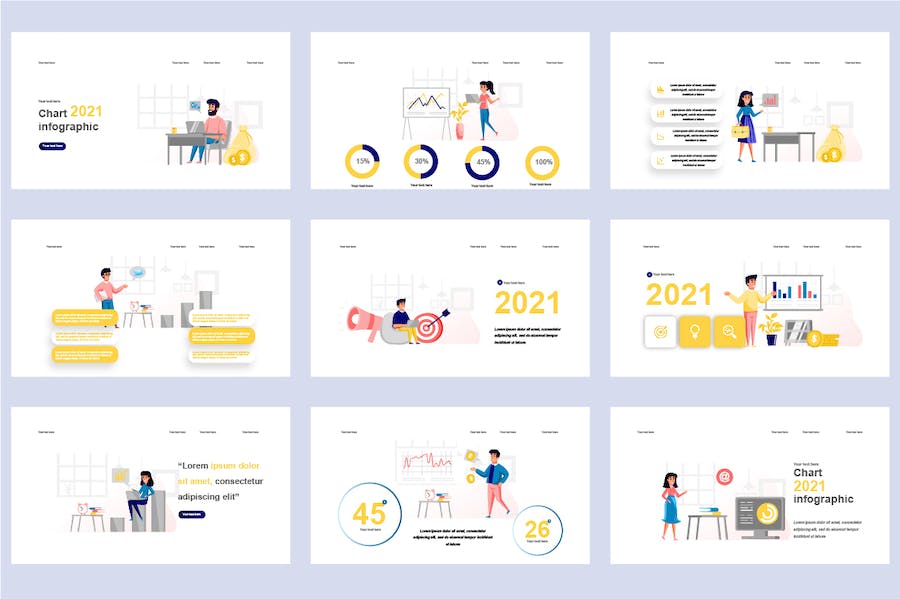 企业商务办公团队协作扁平插画PPT模板 - 顶尖PPT