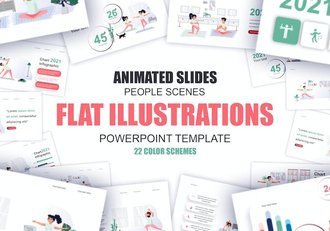 瑜伽人物动作卡通平面插图PPT模板 - 顶尖PPT