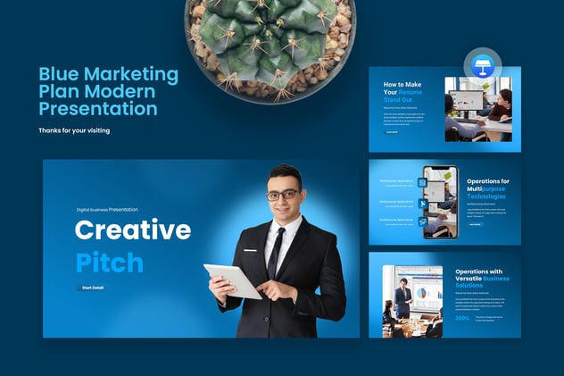 现代蓝色营销计划keynote模板 - 顶尖PPT